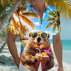 Men's Animal Coconut Palm Tropical Plants Summer Hawaiian Shirt Tropical Shirts Aloha Shirt Short Sleeve Hawaiian Daily Beach Vacation Wear Summer Spring Turnd