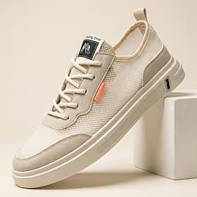 Men's Canvas Casual Sneakers, Breathable Lace-Up Low Top Shoes, Lightweight Comfort Walking Shoes for Travel, Daily Wear