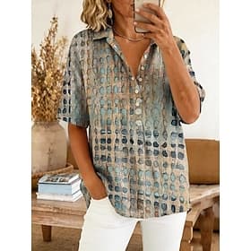 Women's Shirt Graphic Geometric art Vintage Stylish Short Sleeve Regular Tops Casual Daily Holiday Blue Sage Green Red Purple Green Summer Spring