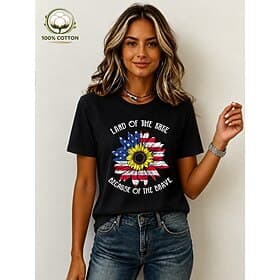 American Independence Day Women's 100% Cotton T Shirt Print Graphic American Flag Vintage Stylish Casual Short Sleeve Crew Neck Regular Tops Casual Daily Weeke thumbnail 2