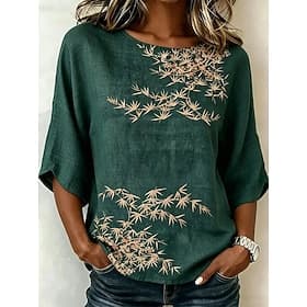 Women's Shirt Print Floral Graphic Vintage Daily Stylish Half Sleeve Flutter Sleeve Boat Neck Long Tops Casual Daily Holiday Green Summer Spring Fall