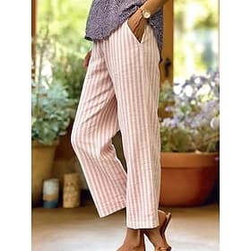 Women's Chinos Casual Pants Vacation Vintage Ethnic Style Full Length High Waist Floral Graphic Lines / Waves Embroidered Pocket Printing Comfort Soft Outdoor