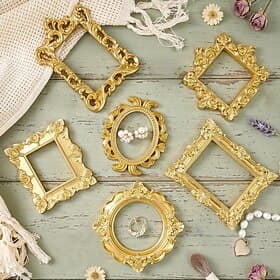 Vintage Gold Mini Carved Picture Frame Resin Decorative Ornament, Multi-Shape Desktop Miniature, Elegant French Home Decor, DIY Accessories for Jewelry, Nail A