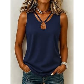 Women's Tank Top Criss-Cross Hollow Out Plain Fashion Stylish Classic Sleeveless V Neck Regular Tops Casual Daily Going out Black Red Navy Blue Orange Summer S