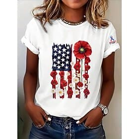 American Independence Day Women's T Shirt Print Graphic Flag Letter Vintage Fashion Stylish Short Sleeve Crew Neck Round Neck Regular Tops Casual Daily Weekend