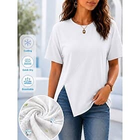 Women's Summer Cooling T-Shirt – Quick-Dry Breathable Plain Tee with Asymmetric Hem for Casual  Outdoor Wear