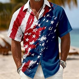 4. juli 2026 250. Herre Amerikansk amerikansk flagg Skjorte Sommerskjorte Kortermet Patriotisk Daglig Gateklær Sommer Vår Aftæpning 3D-utskrift Skjorter med kn thumbnail 3