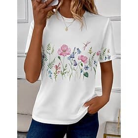 Dames T-shirt Afdrukken Bloemig Grafisch Planten Stijlvol Klassiek Casual Korte mouw Strakke ronde hals Normale tops Casual Dagelijks Wit Zomer Lente thumbnail 2