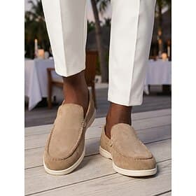 Men's Beige Slip-On Loafers - Soft Lightweight Comfort Casual Shoes - Elegant Resort Evenings Footwear for Vacation Dinners, Seaside Parties and Relaxed Smart