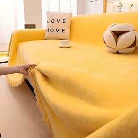 Premium Chenille Sectional Sofa Towel - Elegant Solid Throw Cover - Anti-Slip Universal Furniture Slipcover for Year-Round Use