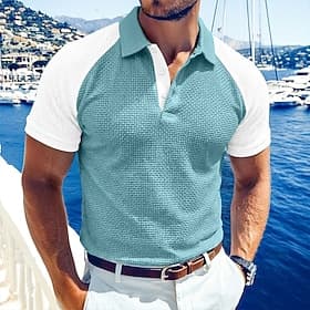 Herren Golfshirt Golf Poloshirts Lässig Arbeit Revers Kurzarm Basic Modern Einfach Farbblock Knöpfe Sommer Normale Passform Blau Schwarz Himmelblau Dunkelgrau thumbnail 2
