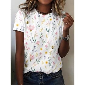 Dames T-shirt Afdrukken Bloemig Grafisch Planten Stijlvol Klassiek Casual Korte mouw Strakke ronde hals Normale tops Casual Dagelijks Wit Zomer Lente thumbnail 3