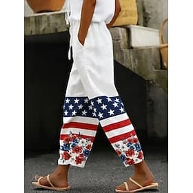 Women's Casual Pants Pants Trousers Vacation Vintage Ethnic Style Full Length High WaistPantsAmerican Independence Day Floral Star Stripe Drawstring Side Pocke