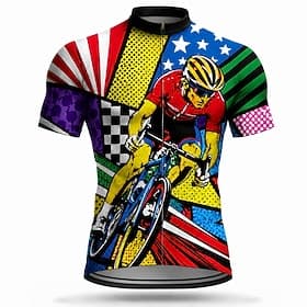 Herren Anti UV Shirt Radtrikot Geometrisch Kurzarm Fahhrad Trikot Oberteil mit 3 Gesäßtaschen UV-beständig Schnelltrocknend Mit Taschen Frontreißverschluss Spo