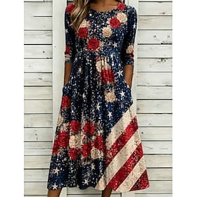 Giorno dell'Indipendenza Americana Per donna Abito Midi Abito a Tubino Vacanza Festa Casual Quotidiano Abito Estivo Abito Primaverile Vestibilità regolare Band