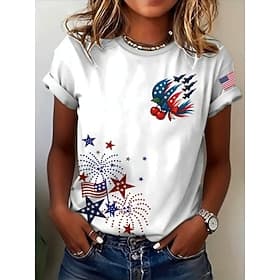 American Independence Day Women's T Shirt Print Graphic Flag Letter Vintage Fashion Stylish Short Sleeve Crew Neck Round Neck Long Tops Casual Daily Weekend Wh