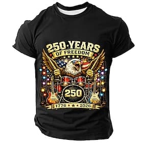 4 de julio de 2026, 250 aniversario Hombre Águila Bandera de EE. UU. 1776 Camiseta Manga Corta Camiseta Impresión 3D Cuello Barco Camisa Patriótico Diario Fest