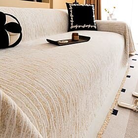 Cat Scratch Resistant Chenille Sofa Cover - Cream Style Non-Slip Couch Throw - Universal Full Coverage Furniture Protector for All Seasons