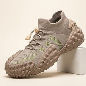 Men's Knit Sock Sneakers, Lace-Up Chunky Sole Walking Shoes, Breathable Sport Casual Shoes for Hiking, Travel, Daily Wear