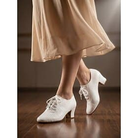 Women's White Oxford Ballroom Dance Shoes – Breathable Lace-Up Practice Heels for Jazz, Tap, Latin, Social Dancing  Dance Training