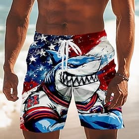 4 juli 2026 250e Voor heren Haai Amerikaanse vlag Lange zwembroeken Badpakken Zwembroeken Boardshorts Medium Taille Vaderlandslievend Dagelijks Feestdagen Zijz thumbnail 2