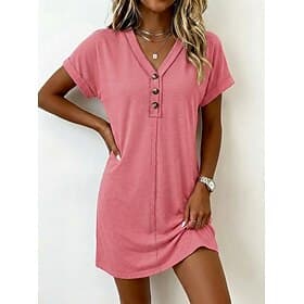 Women's Knee Length Dress Casual Dress T Shirt Dress Tee Dress Summer Dress Basic Classic Daily Vacation Regular Fit Plain Short Sleeve V Neck Pink Red Green D