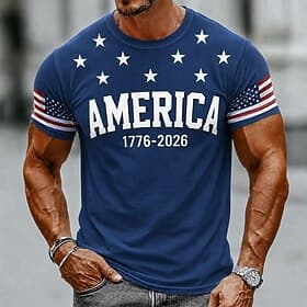 4 juli 2026 250e Voor heren Amerikaanse vlag 1776 T-shirt Korte mouw T-shirt 3D-afdrukken Strakke ronde hals Overhemd Vaderlandslievend Dagelijks Festival blau thumbnail 7