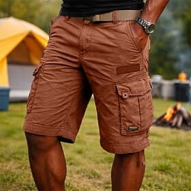 Homens Calças de carga Bermuda Cargo Calção Shorts casuais Bolsos Cintura elástica Tecido Cor Única Comprimento do joelho Casual Ao ar livre Streetwear Moda Ro thumbnail 4