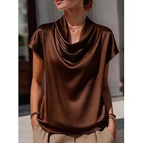 Women's Lace Shirt Satin Top Draped Solid Color Plain Elegant Fashion Stylish Sleeveless Crew Neck Regular Tops Casual Beach Black White Wine Brown Summer