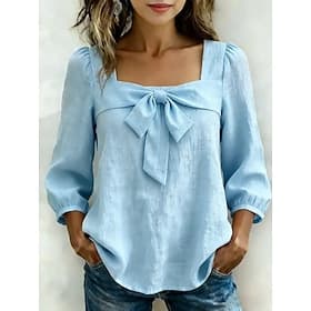 Damen Bluse Einfarbig Vintage Stilvoll Klassisch Langarm Quadrathals Normale Oberteile Lässig Täglich Blau Weiß Gelb Rosa Sommer Frühling