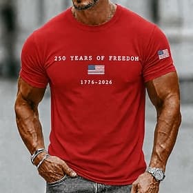 4 juli 2026 250e Voor heren Amerikaanse vlag 1776 T-shirt Korte mouw T-shirt 3D-afdrukken Strakke ronde hals Overhemd Vaderlandslievend Dagelijks Festival blau thumbnail 6