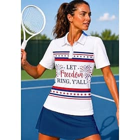 Amerikas 250. Jahrestag Damen Amerikaner / USA Nationalflagge Oberteile Sporthemd Golf-Poloshirt Tennis Shirt Kurzarm Blumen Knöpfe UPF50 UV-beständig Hohe Ela thumbnail 2
