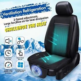 Ventilated Car Seat Cover with High Power Cooling Fan, 2-Level Airflow Adjustment, Breathable Mesh Cushion for Summer Driving Comfort, Heat Dissipation, Univer