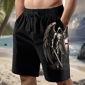 Herren Tempelritter Kreuz Sweat-Shorts Strandshorts Frottee-Shorts Mittlere Taille Religiös Täglich Streetwear Ferien 3D-Druck Elastischer Kordelzug in der Tai