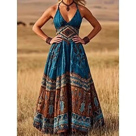 Women's Maxi Dress A Line Dress Slip Dress Casual Outdoor Going out Standard Fit Floral Geometric Sleeveless V Neck Blue Purple Green Gray Summer Spring