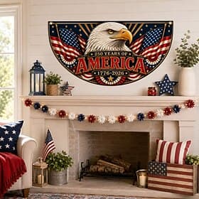 1776-2026 USA 250th Anniversary Bunting Half Round Fan Flag, Patriotic American Outdoor Bunting Banner for House, Porch, Yard, or Independence Day Decoration