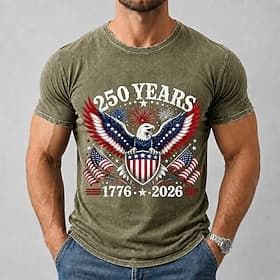 4th of July 2026 250th Men's Eagle American Flag Acid Wash Shirt Heavyweight T-shirt Short Sleeve T shirt DTG Crew Neck Shirt Patriotic Street Holiday Blue Bla thumbnail 2