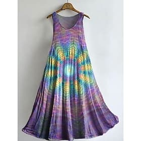 Women's Midi Dress Boho Dress Sundress Casual Dress Ethnic Dress Elegant Bohemia Vacation Beach Holiday Date Loose Fit Graphic Abstract Sleeveless Crew Neck Ye