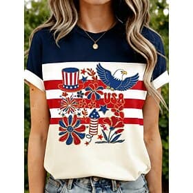 Amerikaanse onafhankelijkheidsdag Dames T-shirt Afdrukken Grafisch Amerikaanse vlag Vintage Modieus Casual Korte mouw Strakke ronde hals Normale tops Casual Da thumbnail 6