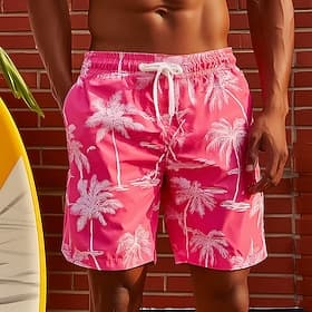 Men's Coconut Tree Tropical Plants Swim Trunks Bathing Suits Swim Shorts Board Shorts Mid Waist Hawaiian Beach Vacation Wear Side Pockets Mesh Lining Elastic D