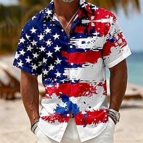 4. juli 2026 250. Herre Amerikansk amerikansk flagg Skjorte Sommerskjorte Kortermet Patriotisk Daglig Gateklær Sommer Vår Aftæpning 3D-utskrift Skjorter med kn thumbnail 2