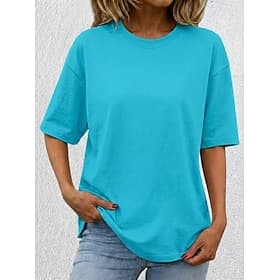 Femmes 100% Coton T-shirt Couleur Unie Élégant Basique Occasionnel Manche Courte Col ras du cou Hauts Réguliers Quotidien Sports Sortir Bleu Aubergine Violet N
