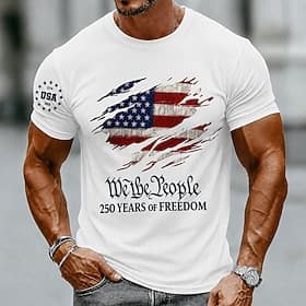 4th of July 2026 250th Men's US Flag T Shirt Short Sleeve T shirt 3D Print Crew Neck Shirt Patriotic Daily Festival Black White Red Summer Spring Clothing Appa
