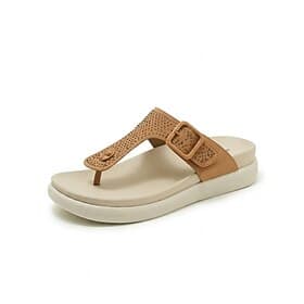Women's Brown Rhinestone Arch Support Flip Flops – Comfortable Thong Sandals with Adjustable Buckle  Cushioned Footbed for Wide Fit, All-Day Comfort, Walking