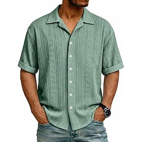 Men's Shirt Texture Button Down Shirt Seersucker Shirt Jacquard Shirt Blue Black White Navy Blue Purple Short Sleeve Solid Color Jacquard Lapel Casual Daily Ja