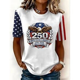 Amerikaanse onafhankelijkheidsdag Dames T-shirt Afdrukken Grafisch Amerikaanse vlag Vintage Modieus Casual Korte mouw Strakke ronde hals Normale tops Casual Da thumbnail 11