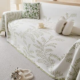Cooling Ice Silk Sofa Cover with Botanical Pattern - Non-Slip Full-Coverage Furniture Protector - Machine Washable  Stain-Resistant Couch Throw for Armrest  Ba