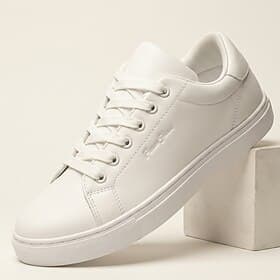 Men's White Low Top Sneakers, Lace-Up Casual Walking Shoes, Minimalist Comfort Shoes for Travel, Daily Wear