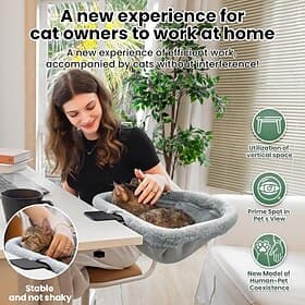 Cat Desk Bed, One-Touch Folding, Sinking Bed, Space Saving Semicircular, Rabbit Fur Material (Soft Feel), Suitable for Various Desks, Load Capacity 18 kg