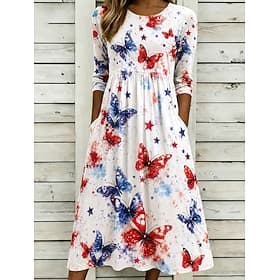 American Independence Day Women's Midi Dress Shift Dress Vacation Party Casual Daily Summer Dress Spring Dress Regular Fit Floral Graphic American Flag 3/4 Len